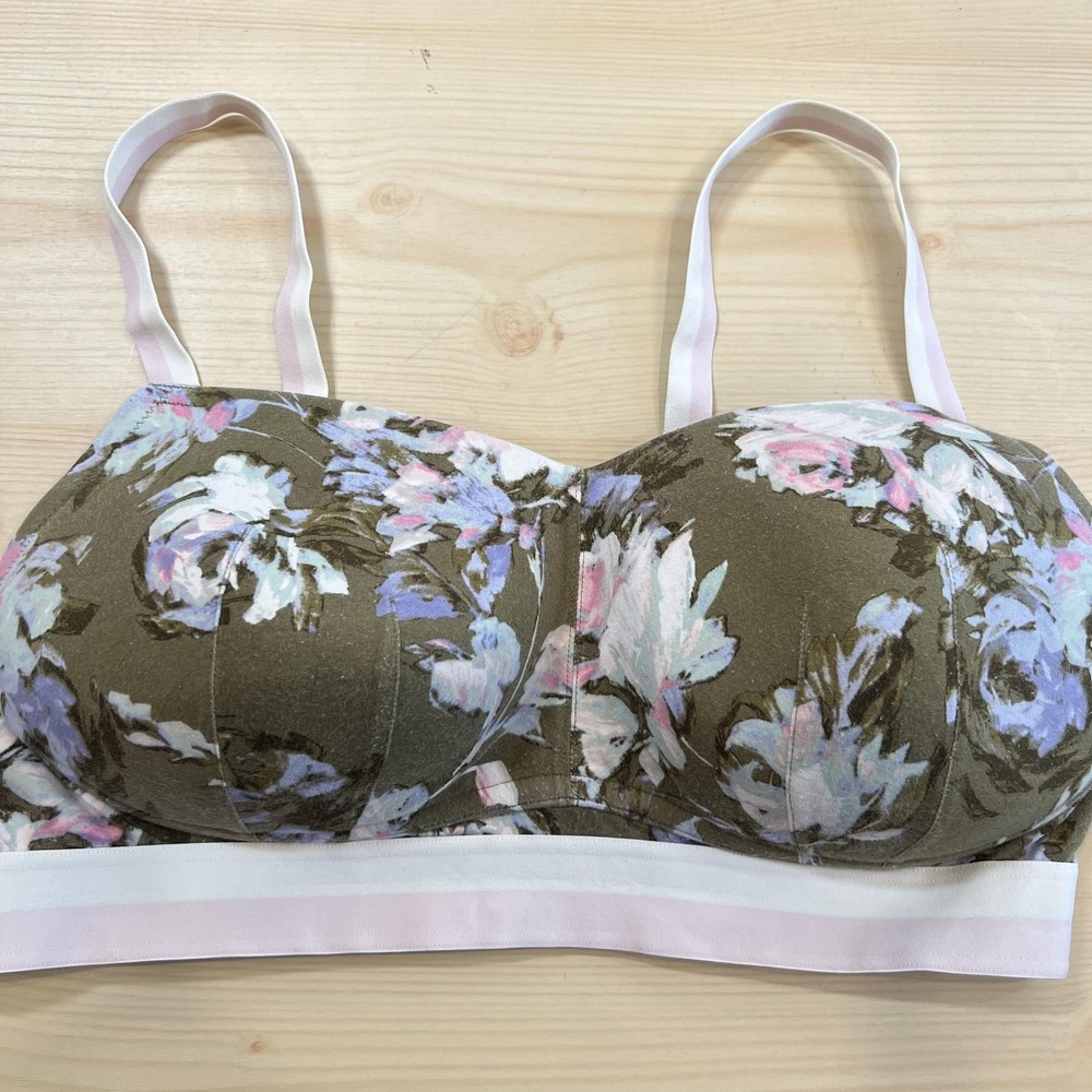 Cacique Bra Womens 42C Multi Floral T Shirt Wireless Lightly Lined Plus Size